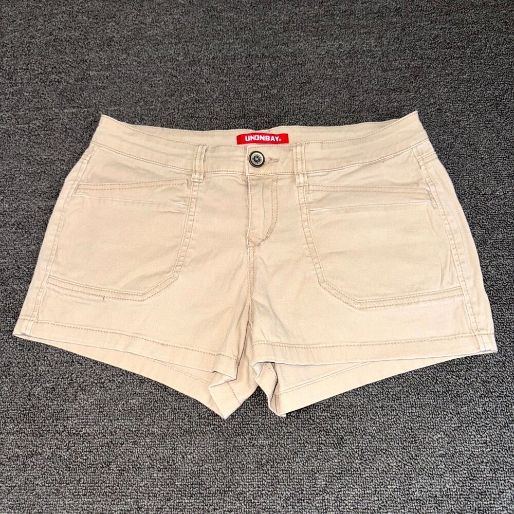 Unionbay Delaney 3" Stretch Shorts Womens 9 Beige Mid Rise Pockets Summer Y2K